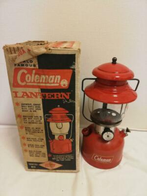 Vintage 1959 Coleman 200a Yellow Border Light Lantern Red Color