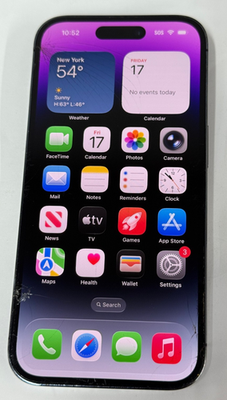 Unlocked Apple iPhone 14 Pro - 128GB Purple Crcks Front Back - 80