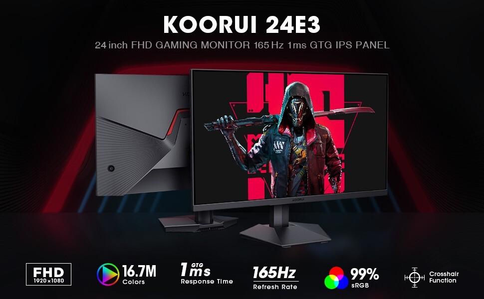 KOORUI 24E3 24-Inch Gaming Monitor - 165Hz, 1ms Response Time, IPS