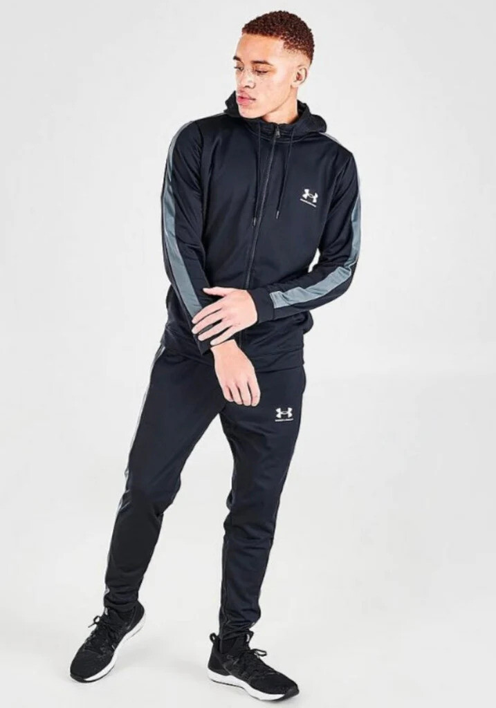 Under Armour Tracksuit Hooded Zip Top And Bottoms Black Poly All