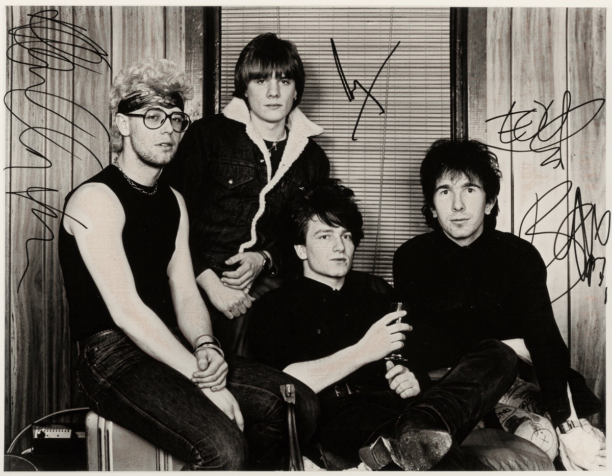 U2 Signed Early Photograph - Rock Band - Bono / Edge / Larry