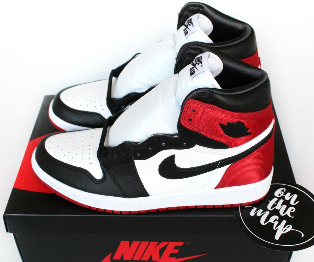 Nike Air Jordan 1 Retro High OG W Satin Black Toe Red UK 3 4 5 6 7