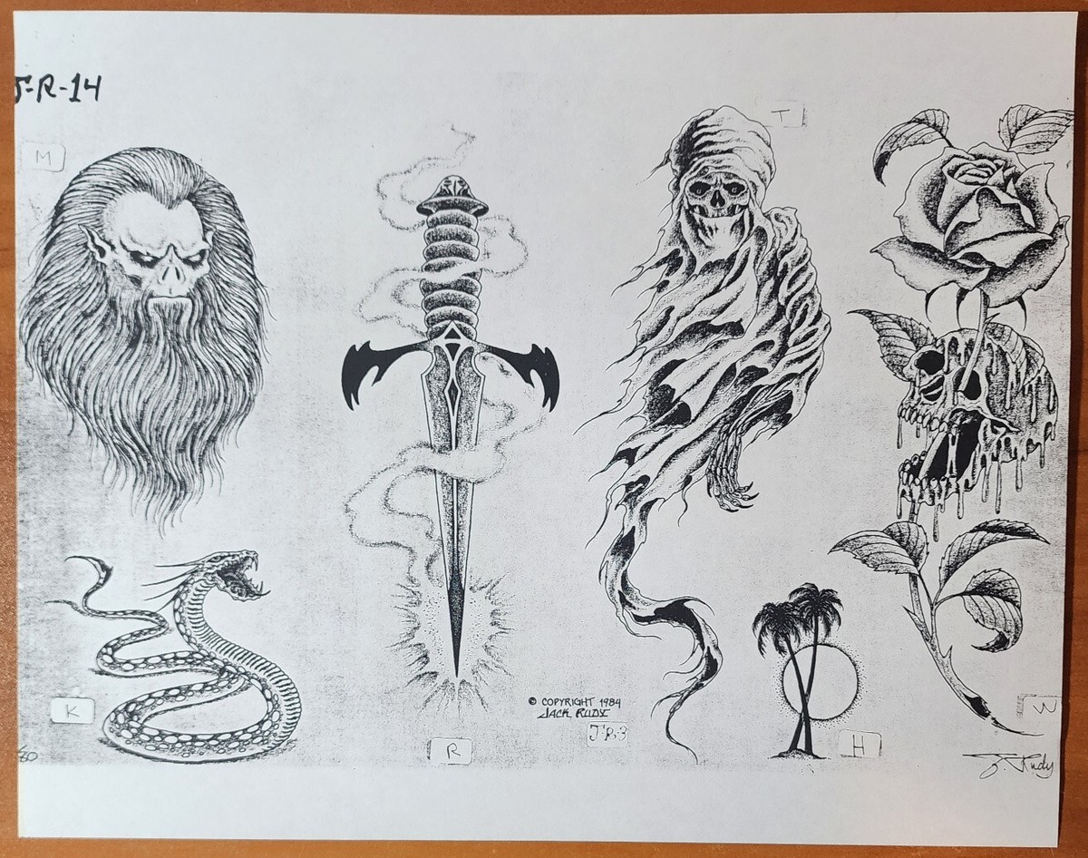 1984 VINTAGE Jack Rudy Traditional Tattoo Flash Sheet Tattooland