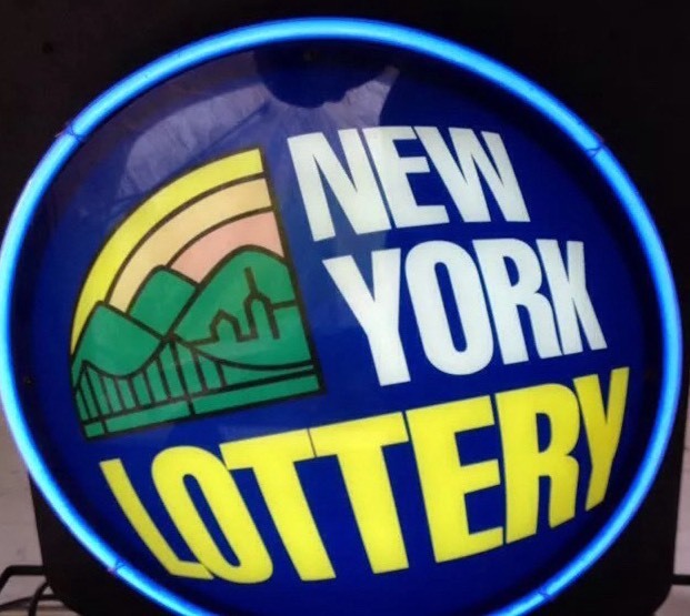 VTG NEW YORK NY LOTTERY light NEON SIGN Lamp MAN CAVE Blue