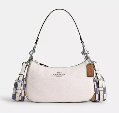 Coach Chalk/Light Violet Teri Checkerboard Leather Shoulder Bag