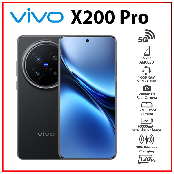 New) VIVO X200 Pro 5G 16GB+512GB BLACK Dual SIM Unlocked Android