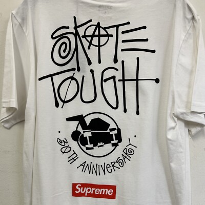 STUSSY X SUPREME 30TH ANNIVERSARY BOX LOGO TEE SHIRT WHITE SZ L