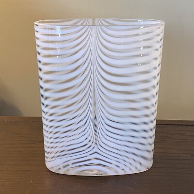 Kosta Boda Sweden Bertil Vallien White Ribbon Stripe Zebra Vase