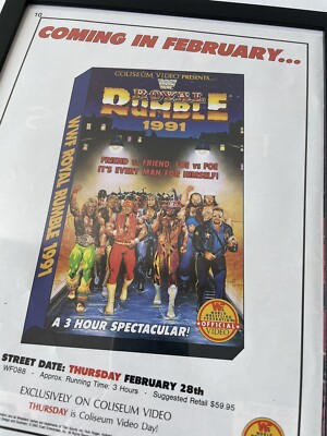 Vintage WWF Royal Rumble 1991 VHS Video Store Poster Promo Ad 9x12