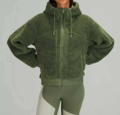 NEW Women Lululemon Reversible Fleece Jacket Hooded Green Twill