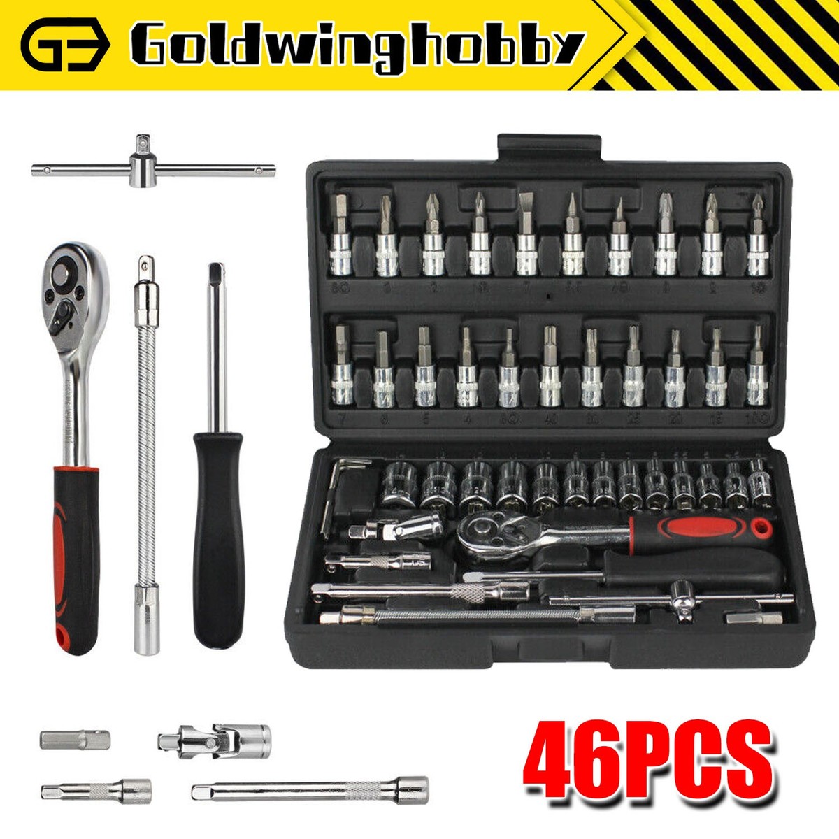 46X Ratchet Wrench Socket Set Spanner Tool Kit Metric / SAE 1/4