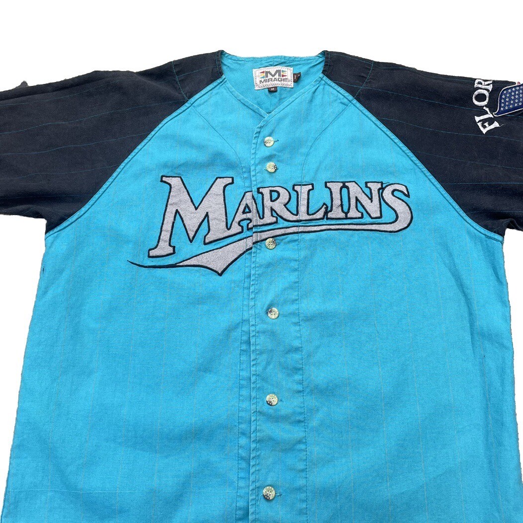 Vintage 90s Florida Marlins Teal Jersey Pinstripe Mirage MLB Miami