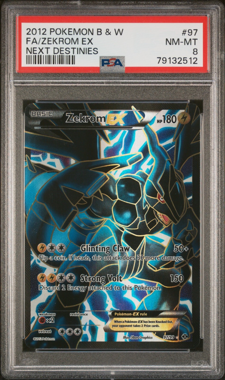 PSA 8 Pokemon Zekrom EX 97/99 Next Destinies Ultra Rare Full Art