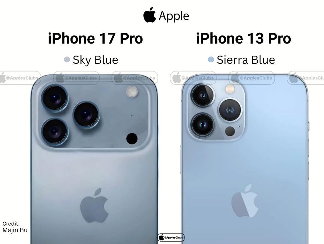 iPhone 17 Pro スカイブルーとiPhone 13 Pro シエラブルーを並べて
