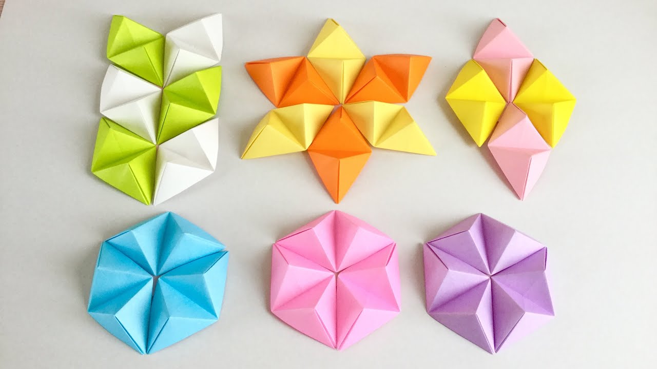 折り紙】ダブルピラミッドで作る飾り 【Origami】 Decorations made