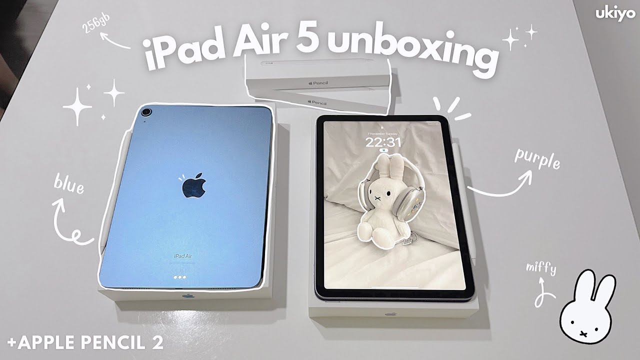 iPad air 5 purple & blue (256gb) unboxing ♡✨ + apple pencil 2
