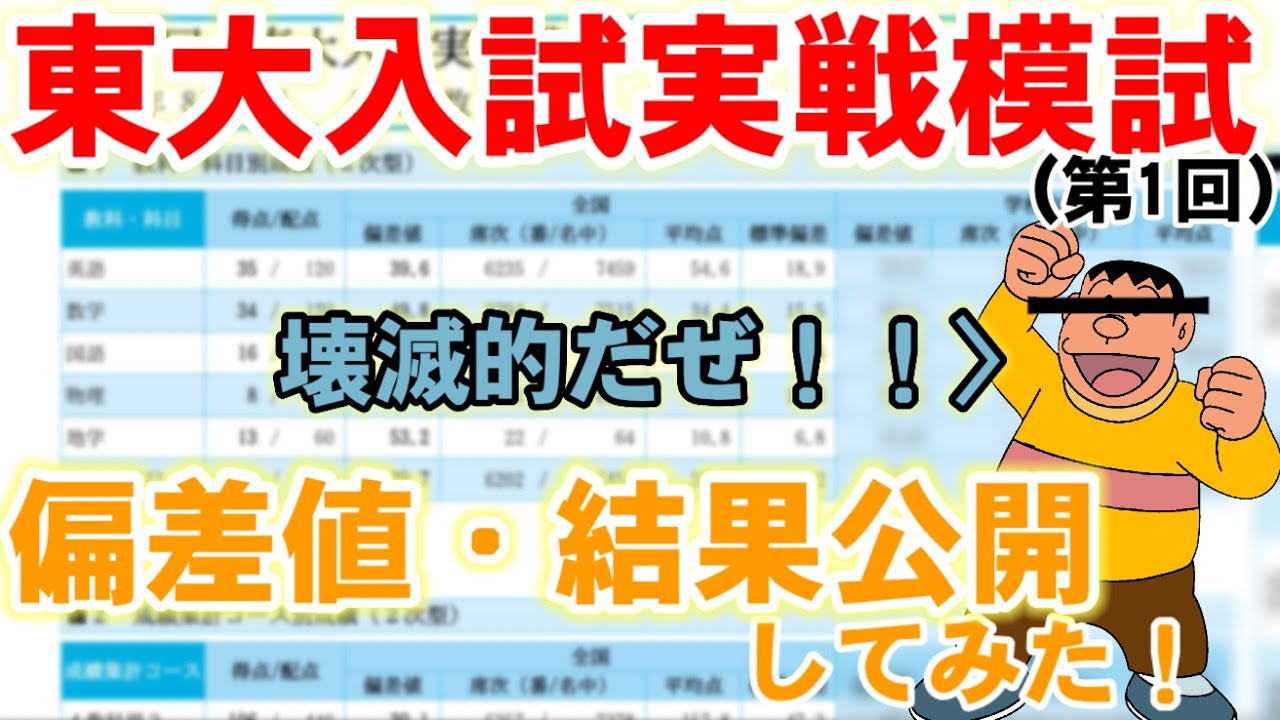模試結果】東大志望のジャイアンが第1回東大実戦模試の結果を公開する