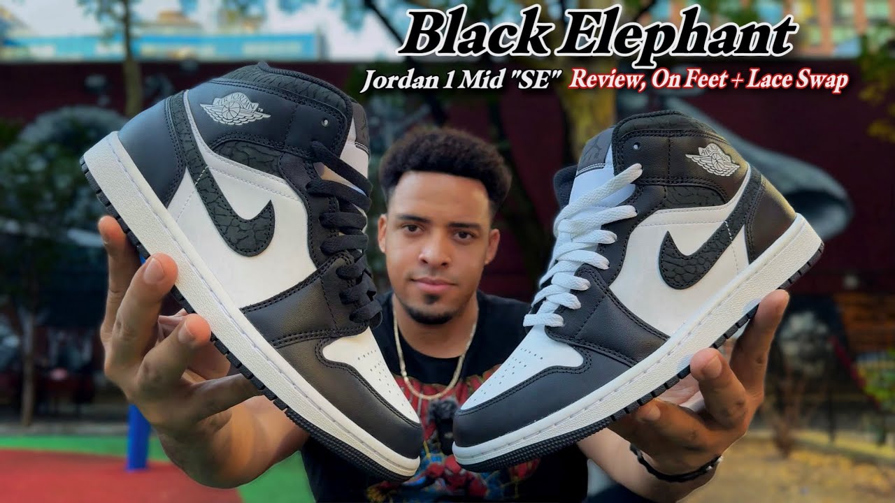 Black Elephant - Jordan 1 Mid “SE” Review, On Feet & Lace Swap