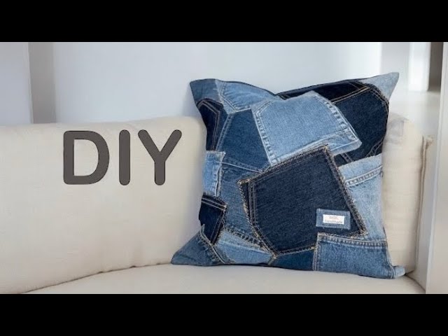 クッションカバーの作り方】ジーンズのポケットを使って作る❣️デニム