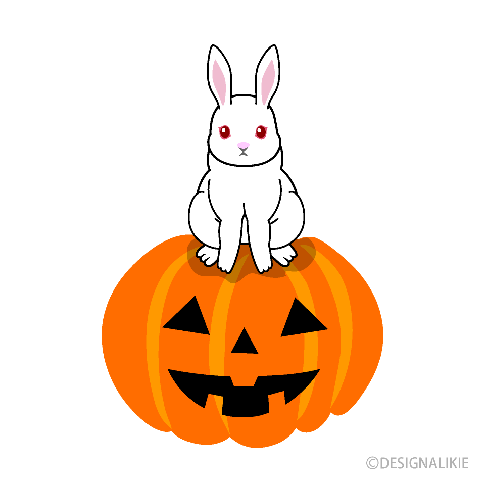 ハロウィンカボチャと白うさぎイラストのフリー素材｜イラストイメージ