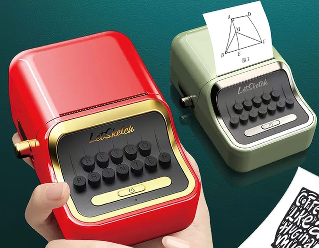 タイプライターをモチーフにデザインされたスマホ用ミニプリンター