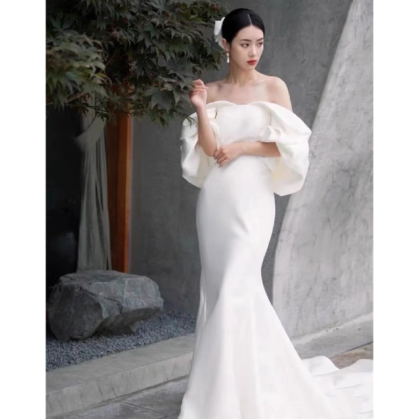送料無料】マーメイドサテンドレス白 |ウェディングドレス・タキシード