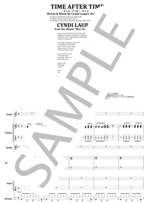 楽譜】シンディ・ローパー / タイム・アフター・タイム バンド・スコア