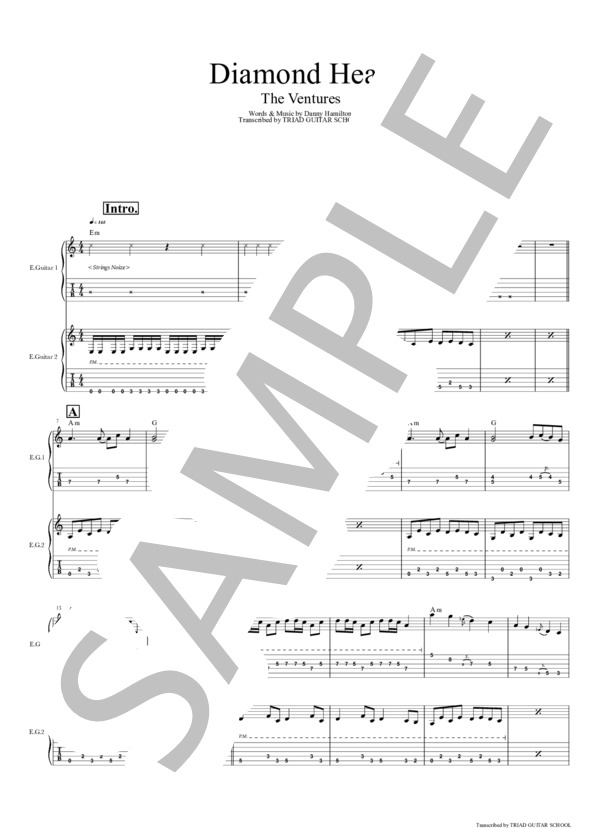 楽譜】Diamond Head / ギタースコア TAB譜 / ザ・ベンチャーズ (エレキ
