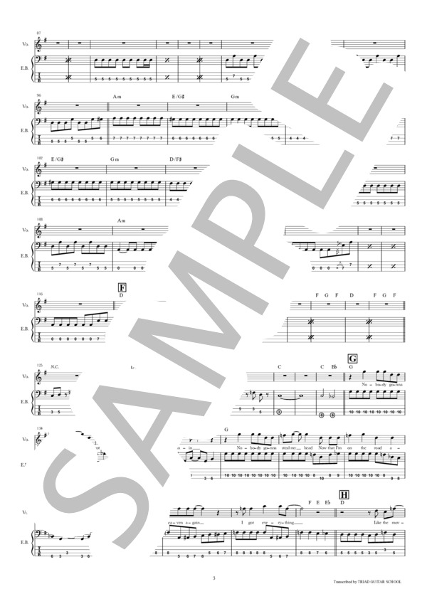 楽譜】Highway Star / ベーススコア TAB譜 / DEEP PURPLE (エレキ