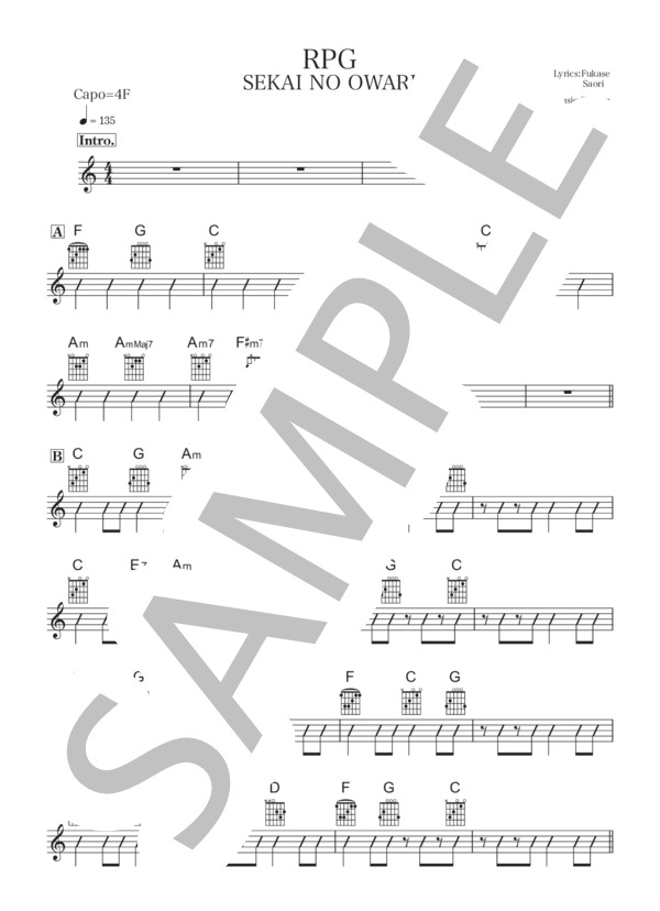 楽譜】RPG / SEKAI NO OWARI (ギター弾き語り / 初〜中級) - Piascore