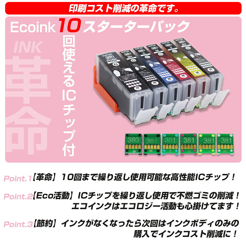 BCI-381+380 / 6MP 大容量 6色セット Ecoink10 スターターセット IC