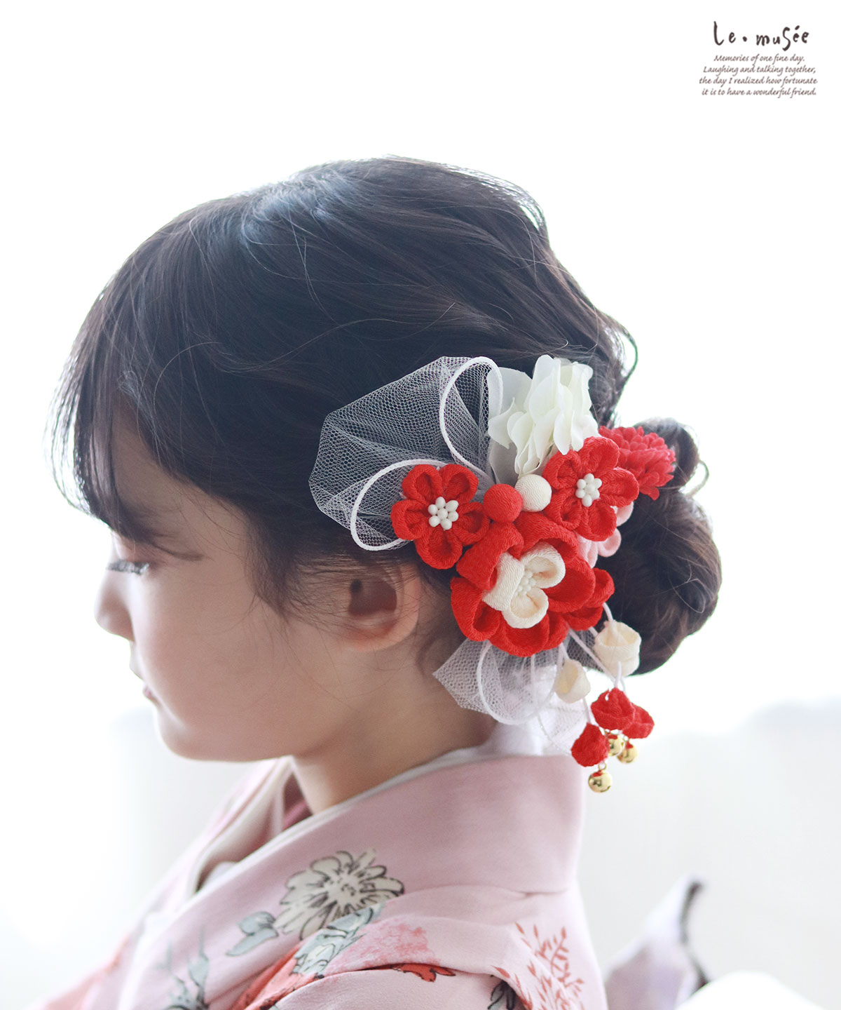 楽天市場】七五三 髪飾り チュールフラワー 全2色 赤 ピンク 753 お花