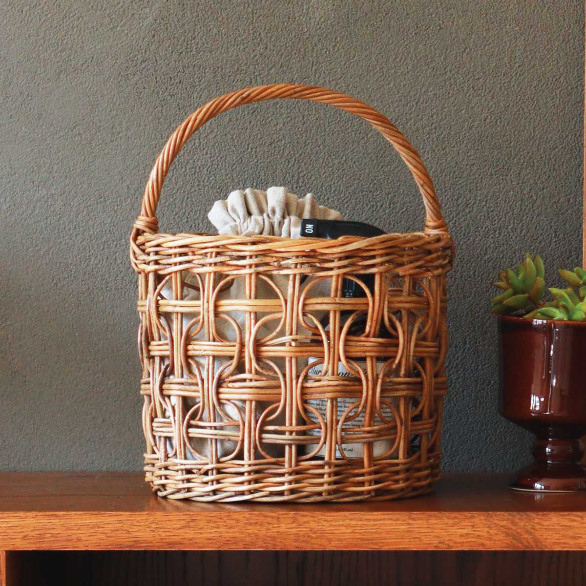 楽天市場】かご アラログ ループ編み ラウンド バスケット 直径25cm