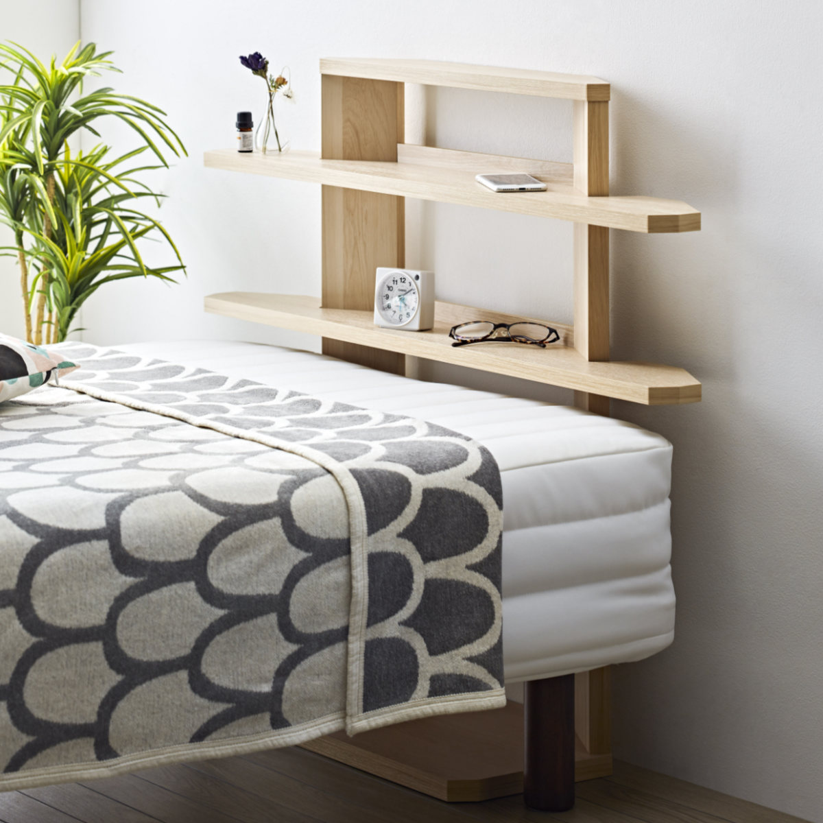 楽天市場】ヘッドボード 幅97cm 8段階 後付け 宮棚 （ ベッドボード