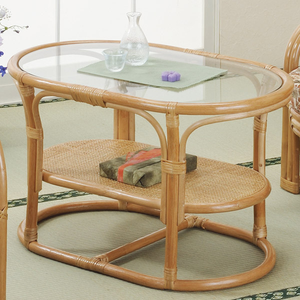 楽天市場】ラタンテーブル 円形 ガラス天板 棚付 籐家具 直径60cm