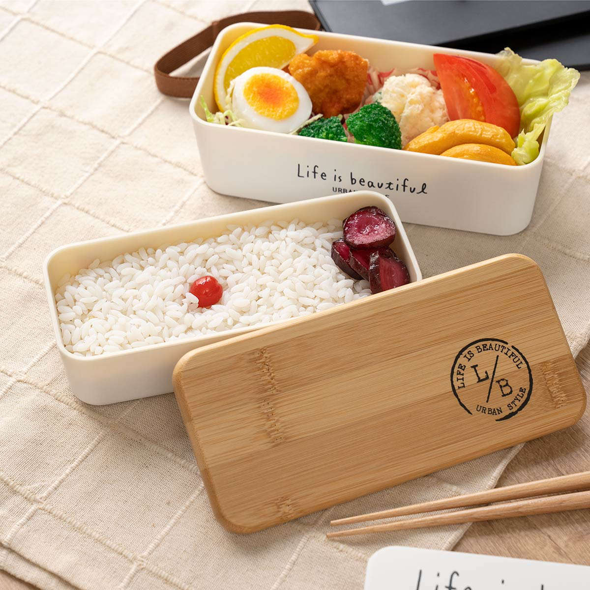 楽天市場】弁当箱 2段 990ml バンブー LIFE IS BEAUTIFUL メンズネスト