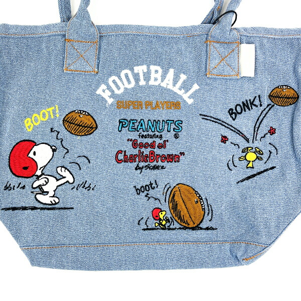 スヌーピー デニム刺繍 ミニトートバッグ (フットボール) SNOOPY