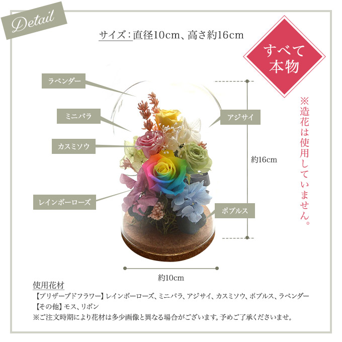 楽天市場】プリザーブドフラワー レインボー ガラスドーム 1個 花