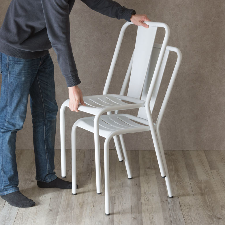 楽天市場】チェア ダイニングチェア スチール製 スタッキング 白 2脚