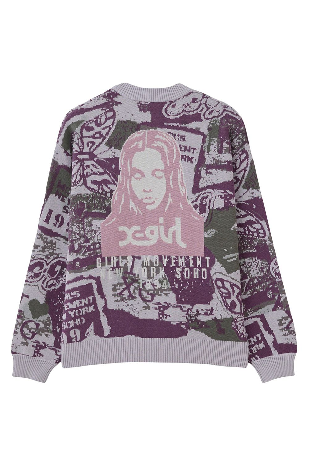 X-girl - COLLAGE GRAPHIC JACQUARD KNIT CARDIGAN / オリーブ | Tempt