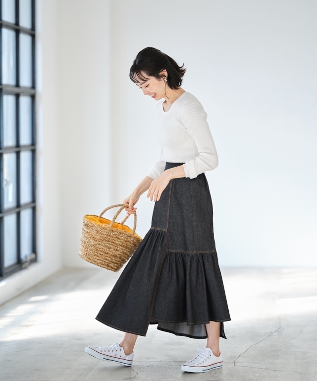 デニム切替スカート