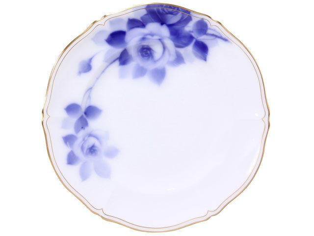 手描き】技法シリーズ「ブルーローズ」 20cmケーキ皿