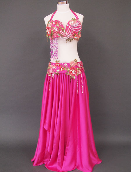 ベリーダンス衣装】サーモンピンクが華やかでゴージャスなベリーダンス