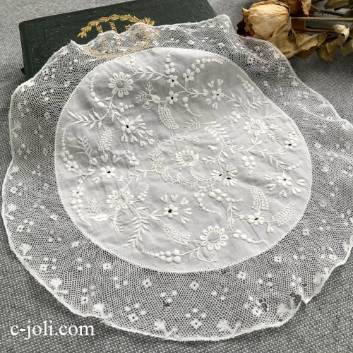 パリ発送】L2872 フランスアンティークレースドイリー ホワイトワーク