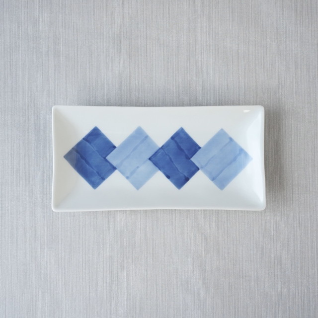 そうた窯｜染付おりがみS字長角皿（特小） サイズ：200mm×100mm