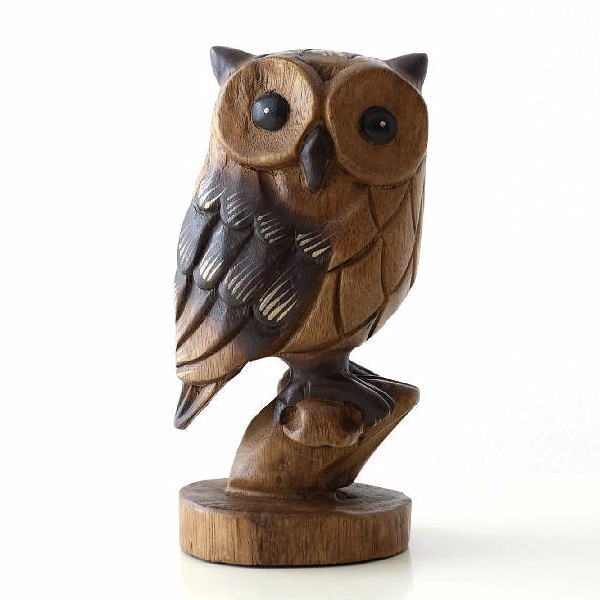ふくろう フクロウ 置物 木彫り おしゃれ オブジェ 木製 天然木