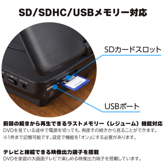 9型ポータブルBlu-rayプレーヤー 車載用 ブルーレイ HDMI USBメモリー