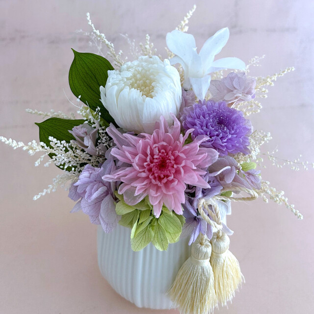 プリザーブドフラワー お供え 仏花 お洒落 蘭 デンファレ 菊 |フウガ