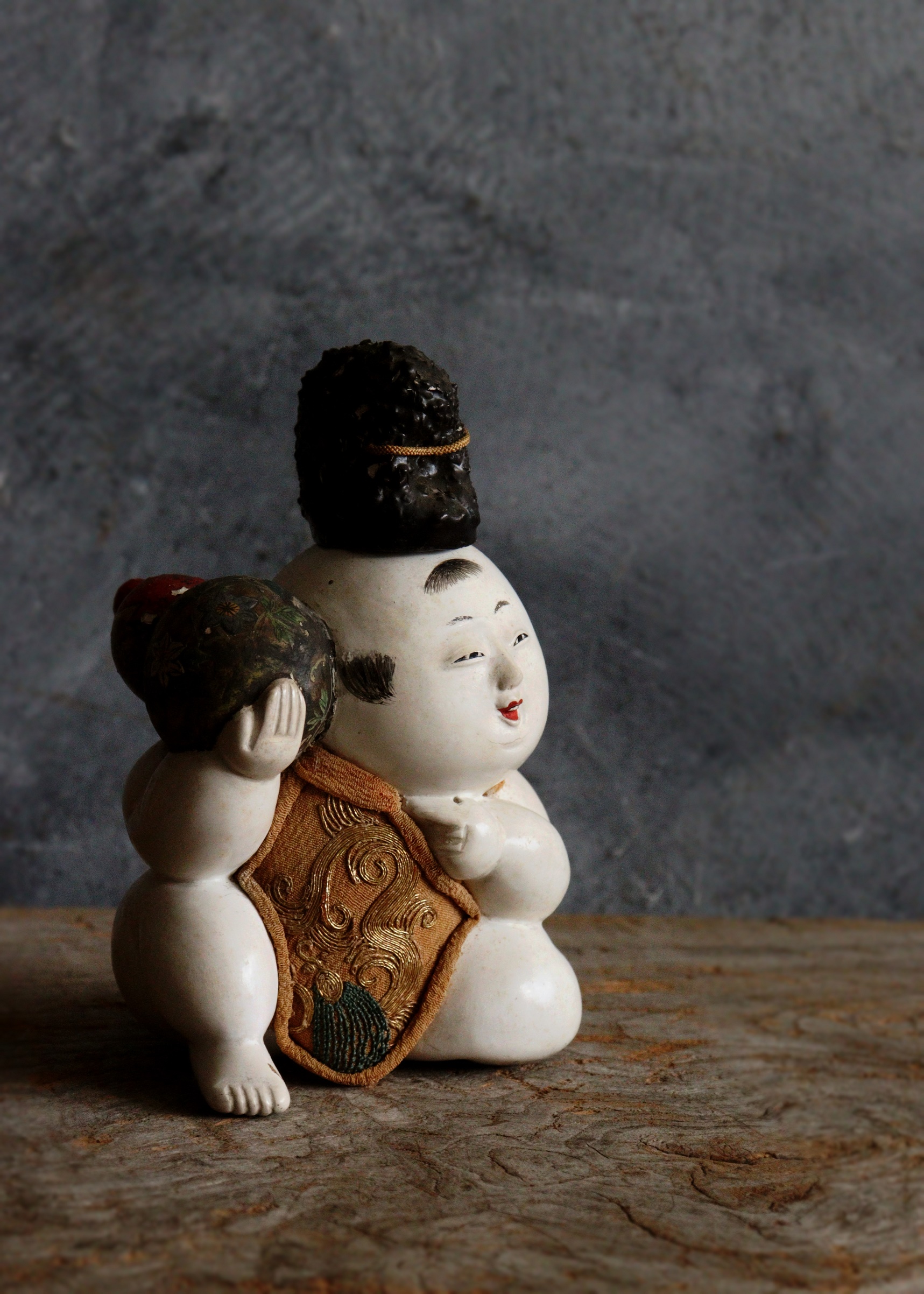 御所人形 つくね 江戸時代 烏帽子被り瓢箪持ち童子 骨董 古美術 小さな
