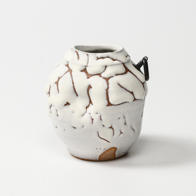 萩焼(伝統的工芸品)掛花入鬼白蹲えくぼNo1563